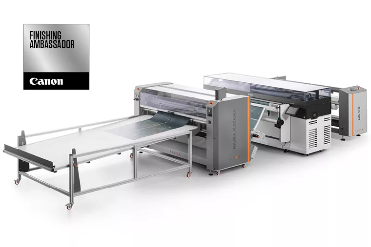 Miura Katana cutting wallpaper from Canon Colorado in-line